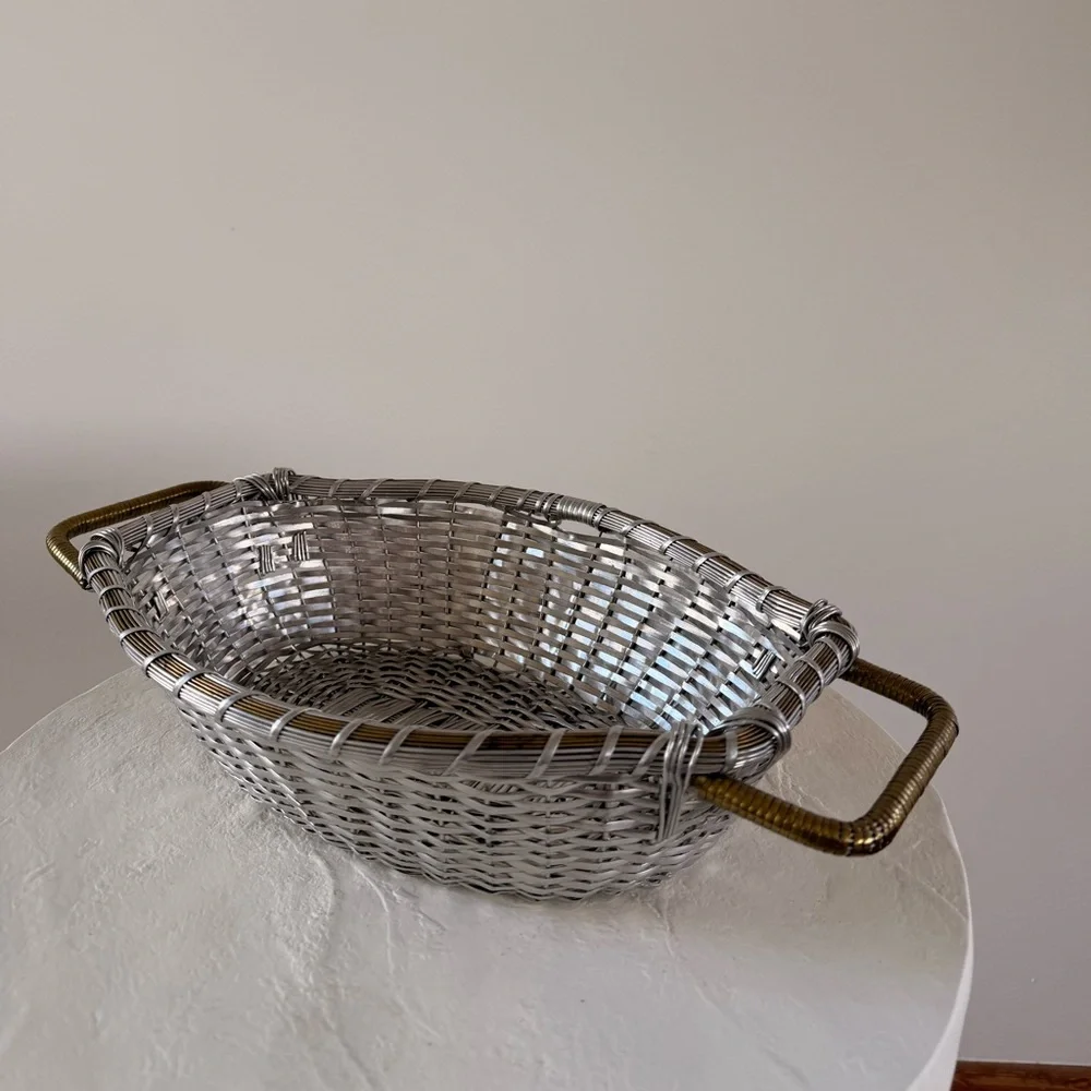 MID-CENTURY MODERN VINTAGE WRAPPED ALUMINUM/BRASS WOVEN METAL‎ DECORATIVE BOWL
